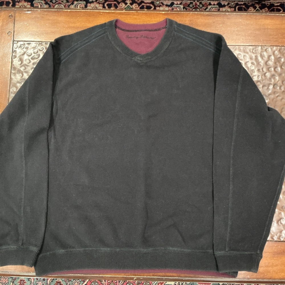 Tommy Bahama Sweater Mens Black Maroon Crew Neck Reversible Pullover XL
